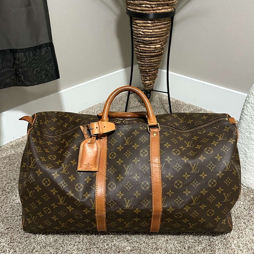 🔥AUTHENTIC 🔥 Louis Vuitton Monogram Canvas Travel Duffle — Brown/Light Tan Trim